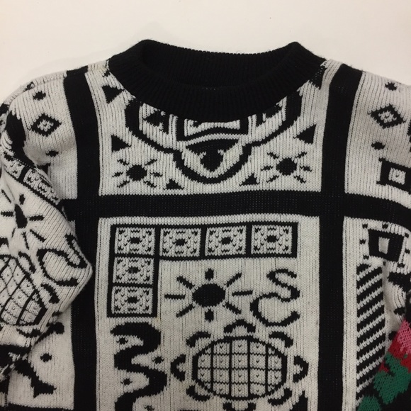Vintage 80's Looking Good Knits LTD. Black White & Red Rose Floral Sweat… - Picture 6 of 9